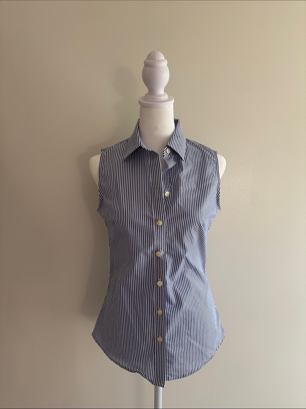 Banana Republic Sleeveless Button-Down in Navy and White Stripe